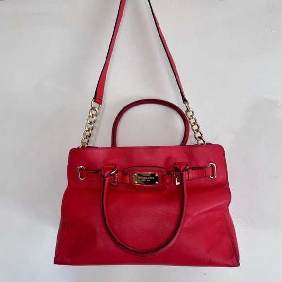Michael Kors Red Hamilton Leather Tote Bag - Picture 1 of 6